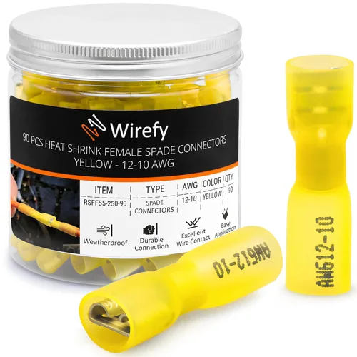 Miniatura 9 de Wirefy 90 conectores de pala termorretráctiles – Conectores de alambre de 3 vías – Conectores de doble pala – Terminales de desconexión rápida