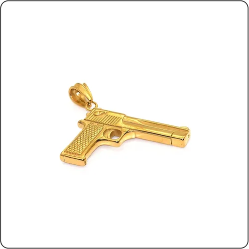Miniatura 3 de Fusamk Collar con colgante de pistola de acero de titanio Punk Rock, cadena de eslabones de 22 pulgadas, Acero de titanio, No es una piedra preciosa