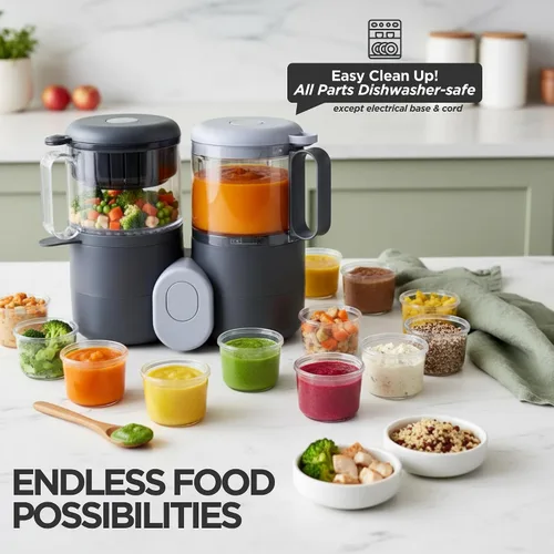 Miniatura 7 de Vaporizador y licuadora de alimentos para bebés, procesador de alimentos multifunción 4 en 1 y vaporizador con licuadora, descongelación