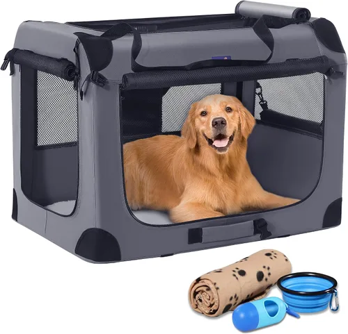 Miniatura 15 de Jaula portátil plegable para perros Petprsco, jaula de viaje para perros 24x17x17 con manta suave y cálida y cuenco plegable para gatos grandes