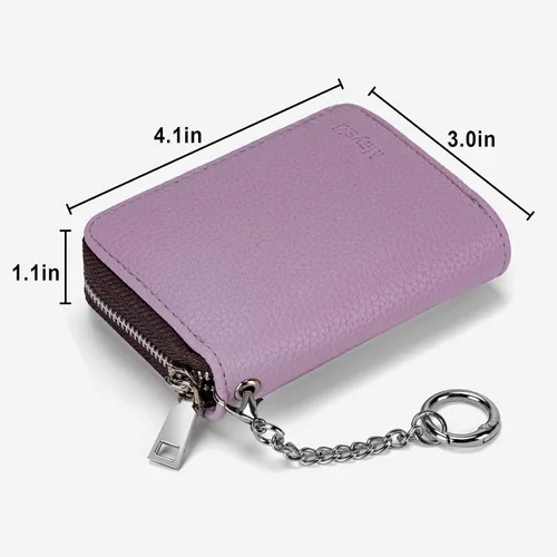 Miniatura 5 de Mayski - Titular de tarjetas de crédito, cartera de tarjetas de crédito con cremallera para mujer, pequeño tarjetero de acordeón, llavero con Púrpura