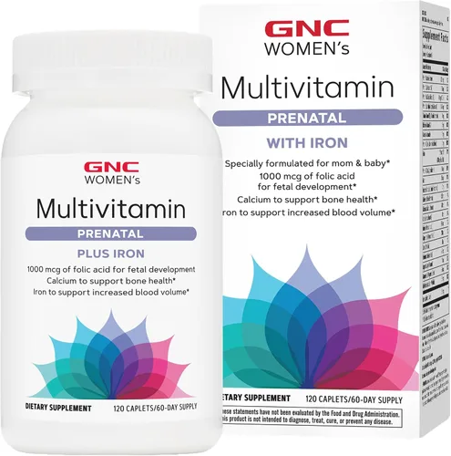 GNC Fórmula multivitamínica prenatal para mujer con hierro, apoya el embarazo y el desarrollo saludable del bebé, nutrientes esenciales, ácido