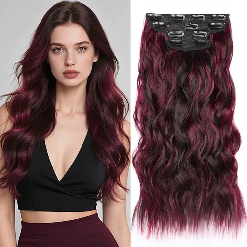 Miniatura 15 de Extensiones de cabello rubio con clip, de 22 pulgadas, extensiones de cabello largo y rizado con clip, 4 unidades, extensiones de cabello sintético