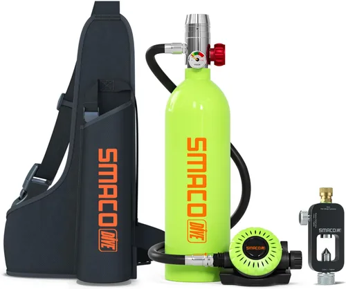 Miniatura 10 de SMACO Mini tanque de buceo 1L Tanque de buceo pequeño hasta 20 minutos Tiempo de buceo Tanque de aire portátil para pulmón Buceo Kit de cilindro
