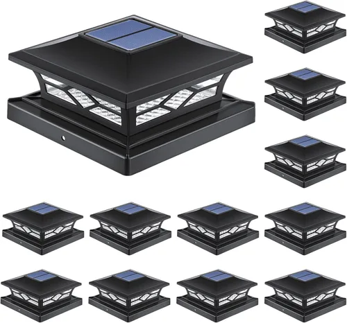 Miniatura 8 de APONUO - Luces solares para punta de poste, paquete de 6, 2 modos, luces solares para postes de valla, IP65 impermeables, encendido/apagado