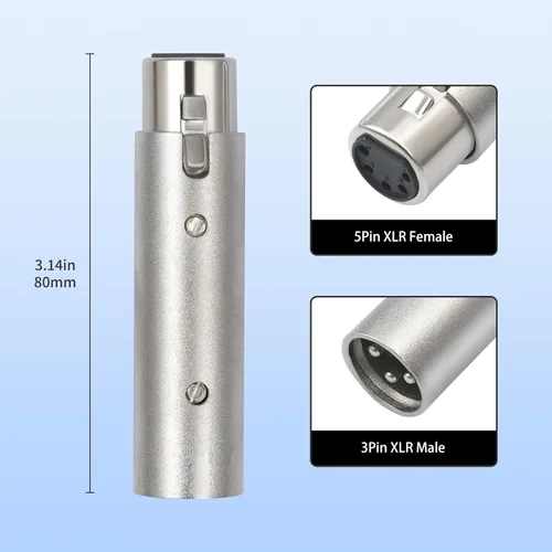 Miniatura 4 de XLR - Adaptador hembra de 5 pines a macho de 3 pines, convertidor profesional de señal DMX/audio, conectores de bloqueo de aleación de zinc, cable