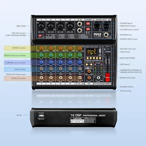 Miniatura 2 de Mezclador de audio Bluetooth profesional Pyle DJ - Mezclador de sonido con controlador DJ de 6 canales con DSP, 16 efectos preestablecidos, interfaz