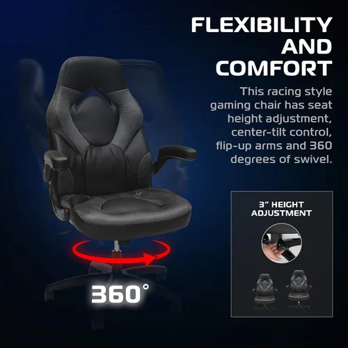 Miniatura 4 de RESPAWN 3085 Silla ergonómica para juegos para adultos, silla de oficina de respaldo alto con reposacabezas y brazos abatibles, asiento de cuero Gris