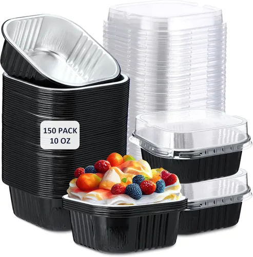 Miniatura 21 de Aoriher 150 piezas de moldes mini para pasteles de 10 onzas con tapas, tazas de horneado de papel de aluminio cuadradas desechables de 4" x 4