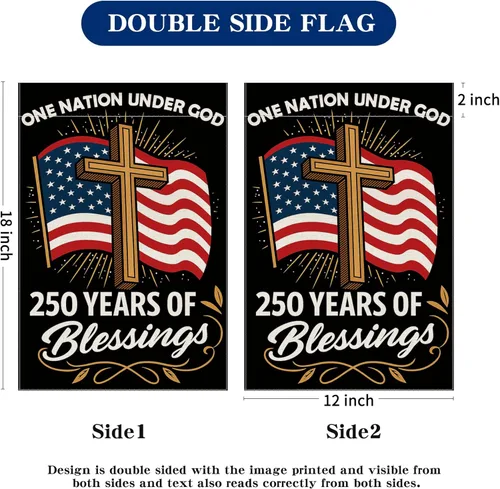 Miniatura 8 de Blessings 250 Years America Garden Flag, 250 Anniversary USA Flag America Patriotic Banner 250 Year One Nation Under God 4th of July - Bandera