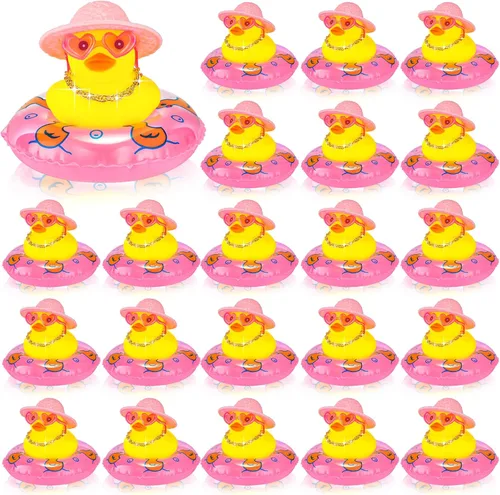 Sotiff Mini patos de goma a granel para niños, lindo juguete de pato amarillo para salpicadero de automóvil, adornos con gafas de sol, anillo de