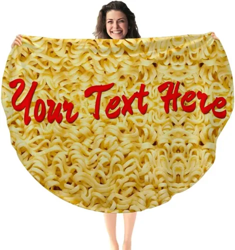Miniatura 2 de Manta redonda de ramen personalizada con nombre y texto, manta de comida personalizada, regalos novedosos, mantas suaves personalizadas para Manta