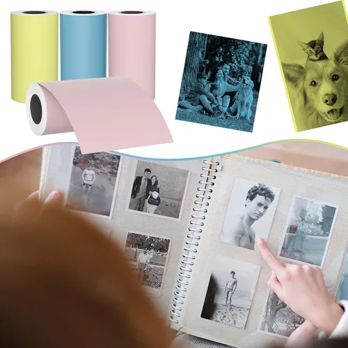 Miniatura 6 de MFLABEL Recambio de papel para cámara instantánea para niños, 9 rollos (2.2 x 1.1 pulgadas), papel fotográfico térmico a color para niños, 3 azul/3