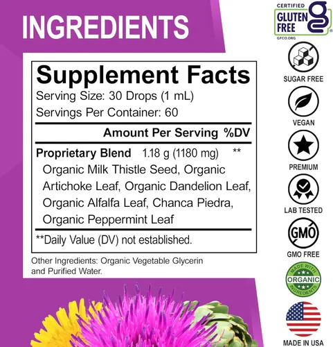 Miniatura 6 de Liver Cleanse Detox & Repair Organic - Suplemento natural de apoyo hepático gotas líquidas, diente de león de cardo mariano, extracto de piedra