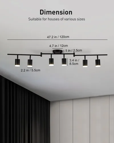 Miniatura 6 de Bojim Kit de Iluminación de Riel de 6 Luces Negras, Modernos Accesorios de Iluminación LED de Riel para Techo, Cabezal de Luz LED Flexiblemente Negro
