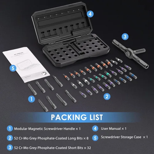 Miniatura 9 de Juego de destornilladores magnéticos 42 en 1, kit de herramientas multibroca de acero S2 premium, portátil para electrónica, reparaciones