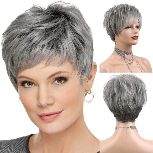 Miniatura 14 de HAIRCUBE Pelucas rubias de corte Pixie para mujer, estilo ondulado natural, peluca de encaje sintético resistente al calor con parte superior