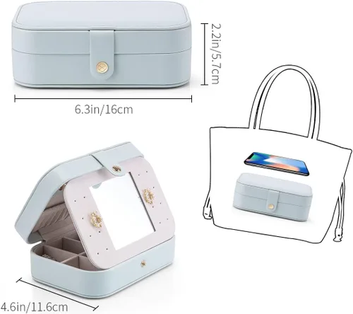 Miniatura 5 de Vlando Organizador de joyas de viaje pequeño para aretes collar anillo organizador de joyas portátil de viaje de doble capa para mujeres y niñas