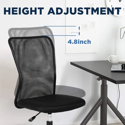 Miniatura 6 de Silla de oficina ergonómica – Silla de computadora con respaldo medio con altura ajustable, moderna giratoria sin brazos, soporte de espalda