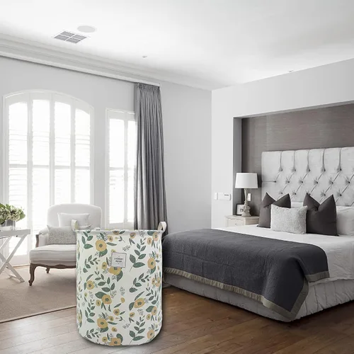 Miniatura 5 de Mziart Cesta de Lavandería Plegable, Cesta de Lavandería Grande con Estampado Floral para Bebés Niñas Niños Juguetes Organizador de Ropa Contenedor
