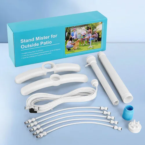 Miniatura 5 de Sistema Stand Mister, sistema de refrigeración portátil con tubo elevador ajustable mejorado, 5 boquillas de pulverización + línea de nebulización