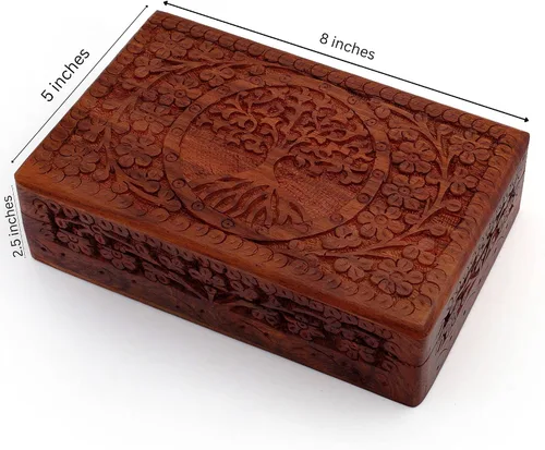 Miniatura 3 de Gran regalo de cumpleaños, caja de joyería decorativa de madera hecha a mano, organizador de joyas tallado en árbol de la vida, caja de recuerdos