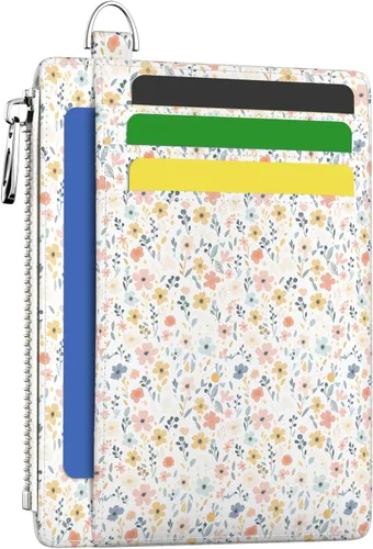 Miniatura 8 de Hancynir Cartera delgada para mujer con soporte para tarjetas de crédito RFID, pequeña mini funda para tarjetas con bolsillo frontal de PU, cartera