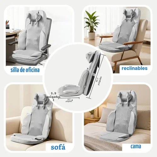 Miniatura 7 de Cojín de masaje Shiatsu para cuello y espalda con calor - Amasamiento 4D y vibración para alivio muscular, diseño de doble cuello, intensidad