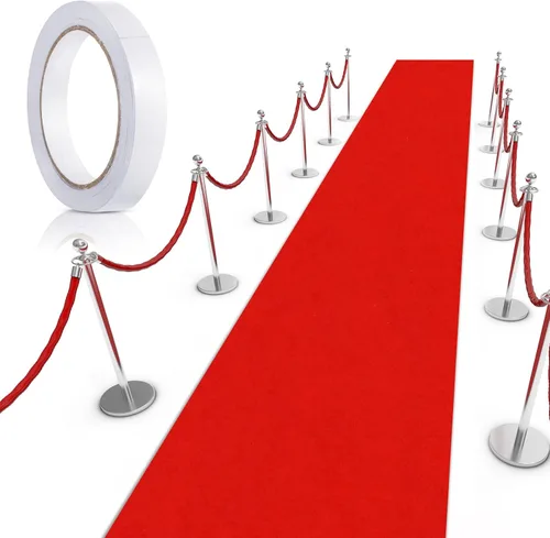 Preboun Alfombra roja de 2.6 x 16.4 pies para fiesta, alfombra de pasillo de 120 GSM con cinta de alfombra de fieltro para Halloween, Navidad,