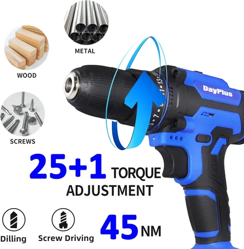 Miniatura 2 de Taladro combinado inalámbrico y destornillador eléctrico, destornillador eléctrico con baterías de 2 x 21 V, carga rápida de 1 hora, portabrocas