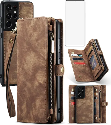 Miniatura 10 de Asuwish Funda de teléfono para Samsung Galaxy S21 Ultra Glaxay S21ultra 5G con cremallera, protector de pantalla de vidrio templado y tarjetero