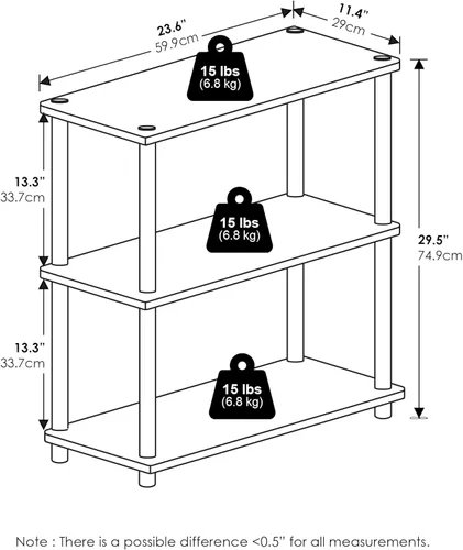 Miniatura 3 de Furinno Turn-N-Tube - Estantes de almacenamiento, estante para libros de 3 niveles, estante esquinero, estantes abiertos sin herramientas