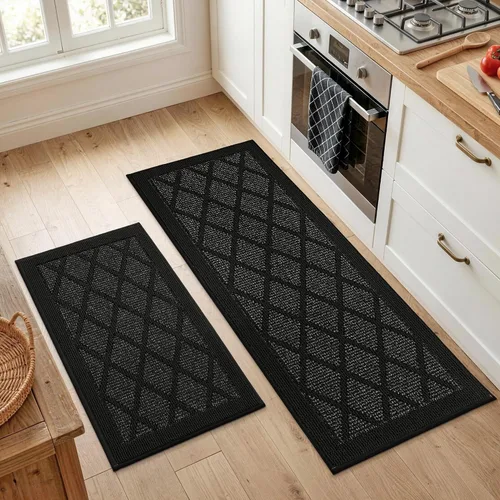 Miniatura 18 de COSY HOMEER Tapetes de cocina, 2 alfombras de cocina antideslizantes, lavables, absorbentes, para suelo de cocina, 100% polipropileno, alfombra