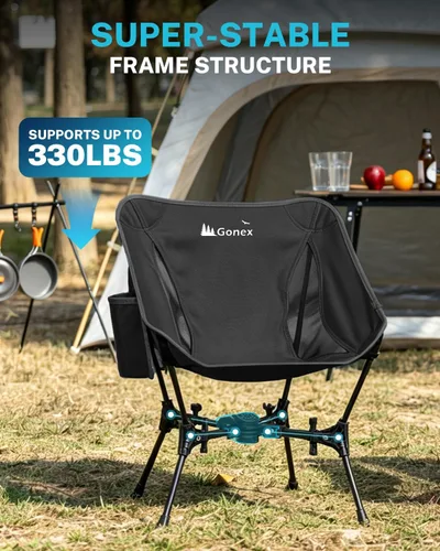 Miniatura 5 de Gonex Silla de Camping Portátil, Silla Plegable Ultraligera Compacta de 5ª Generación para Mochilero, Ligera y Plegable para Campamento al Aire Negro