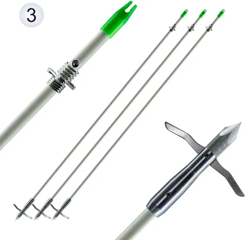 maifield Cabeza de pesca con arco ejes de flecha de carbono/fibra de vidrio, 2 púas mecánicas de 2.5 pulgadas, área de sujeción de tiro con arco, 3