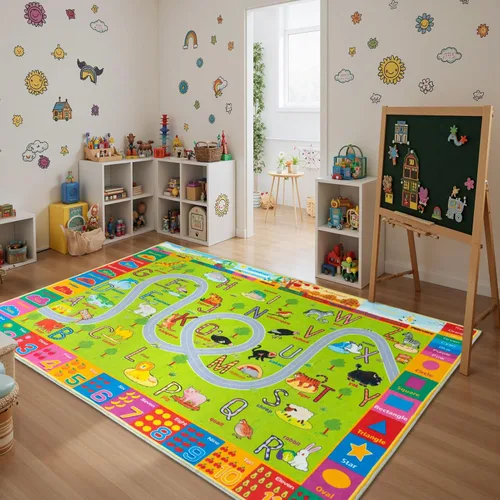 Miniatura 8 de Alfombra interactiva de juego para niños, de 4 x 6 pies, alfombra educativa para aprendizaje temprano con alfabeto, números, animales