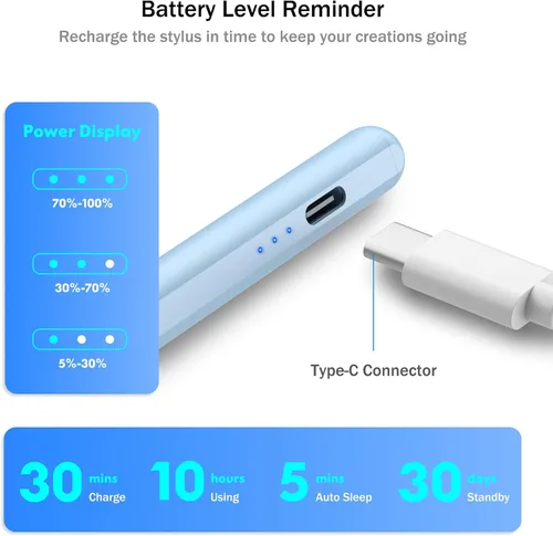 Miniatura 3 de Cisteen Lápiz Táctil para iPad 2025-2018 con Carga Más Rápida, Lápiz con Sensor de Inclinación Compatible con iPad 10/9/8/7/6, 11ª A16, Air 11/13