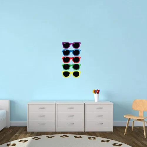 Sweetums - Vinyl Wall Decal Decorative Decor Sticker for Kids and Teens, Bedroom, Entryway, Summer Seasonal Decor - Colorful Sunglasses Printed Wall