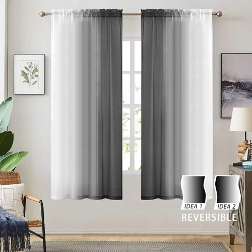 Miniatura 2 de July Joy Ombre - Cortinas de lino sintético semitransparente para habitación y sala de estar, 2 tonos reversibles, privacidad y filtro de luz