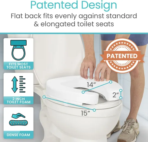Miniatura 4 de Vive - Asiento elevador para inodoro con cojín para personas mayores - Ajuste universal - Asiento elevado para inodoro con espuma de alta densidad