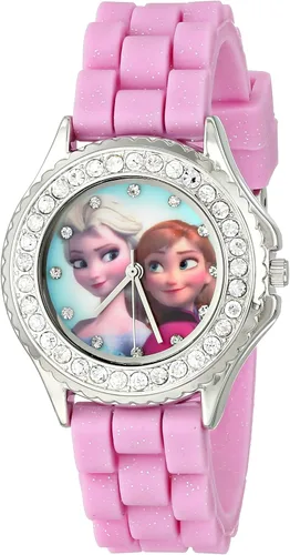 Disney FZN3554 Frozen Anna and Elsa - Reloj acentuado con diamantes de imitación con correa rosa brillante Rosado Movimiento de cuarzo