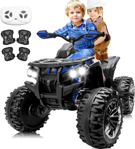 Miniatura 12 de ATV 4 ruedas para niños, juguetes de paseo de 24 V 4WD con 2 plazas, motor potente de 4 x 200 W, funciona con batería de 9 AH, música Bluetooth, Rojo
