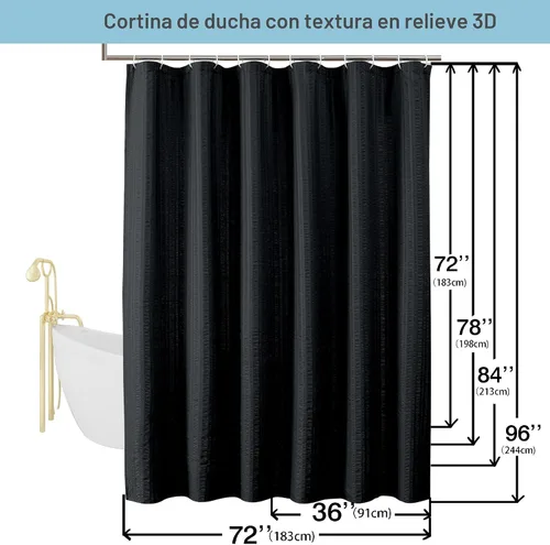 Miniatura 7 de Aiyufeng Moga - Cortina de ducha de tela impermeable con relieve 3D, calidad de hotel, suave cortina de ducha negra, tela ligera y lavable a máquina