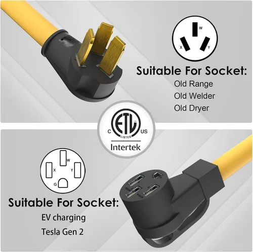 Miniatura 3 de Certificado ETL NEMA 10-50P a 14-50R 50 amperios 3 clavijas enchufe secadora adaptador cargador EV resistente 6 AWG cable compatible con Tesla Gen 2
