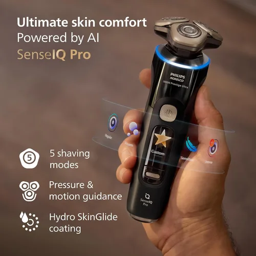 Miniatura 7 de Philips Norelco Shaver i9000 Prestige Ultra, afeitadora eléctrica en seco y húmedo, tinta negra, tecnología SenseIQ Pro, sistema de triple elevación