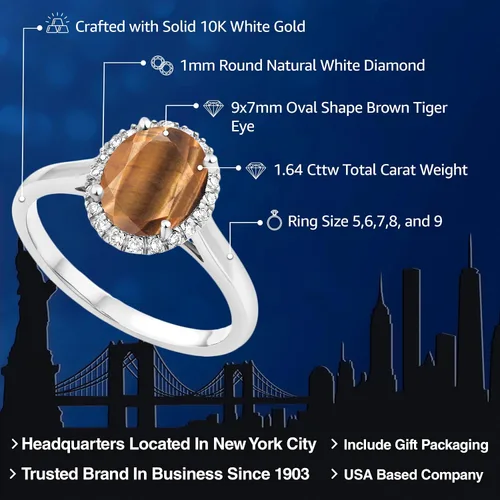 Miniatura 20 de Gem Stone King Anillo de compromiso ovalado de oro blanco de 10 quilates con piedra natal y halo de diamantes Ovalado de 0.354 x 0.276 in Anillo