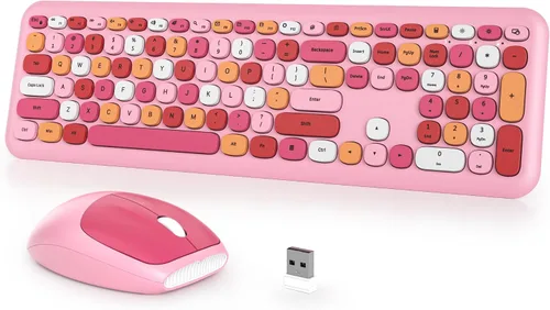 Miniatura 14 de Combo de teclado y mouse inalámbricos para máquina de escribir, 2.4G Office 104 teclas de tamaño completo, retro punk, lindo negro con teclas