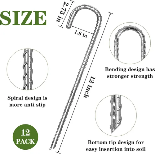 Miniatura 2 de Toopify Paquete de 12 estacas de barras de refuerzo, anclajes galvanizados con gancho en J resistentes de 12 pulgadas, estacas de acero inoxidable