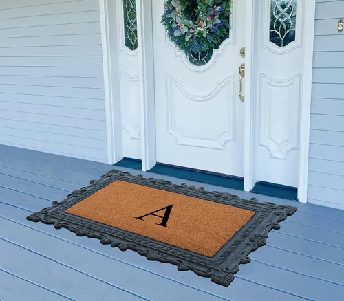 Miniatura 2 de A1HC - Felpudo con monograma de goma natural y fibra de coco de 24 x 36 pulgadas para puerta delantera, antidesprendimiento, duradero, para entrada