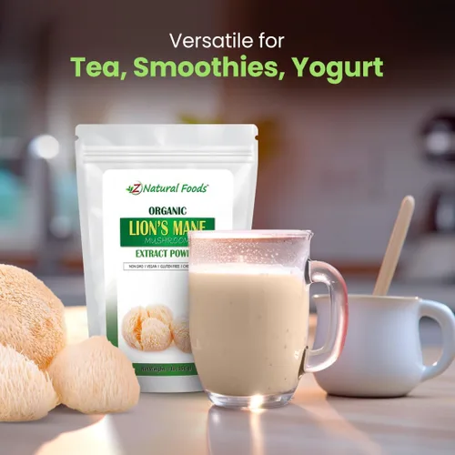 Miniatura 2 de Z Natural Foods Polvo orgánico de extracto de hongo de melena de león – Superalimento de hongos premium – Perfecto para café, té y batidos – Sin